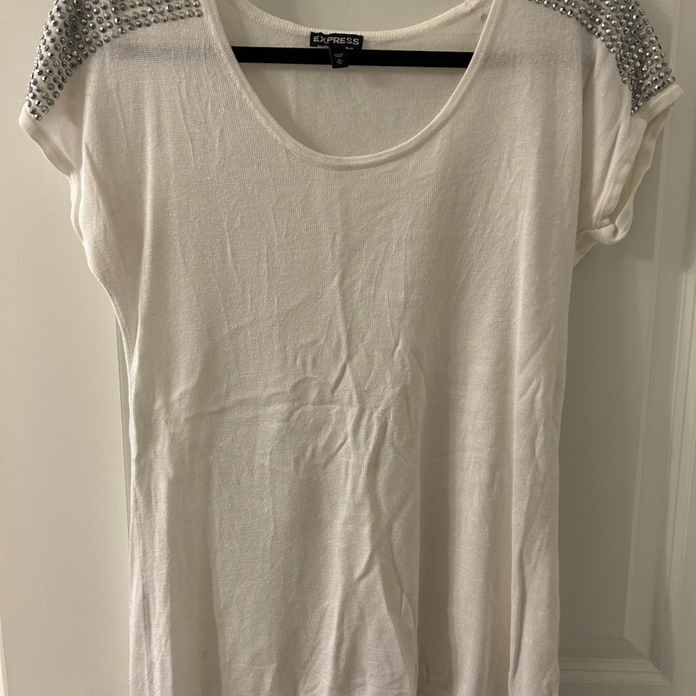 Express White Embellished Rhinestone Women's Top Size Medium M